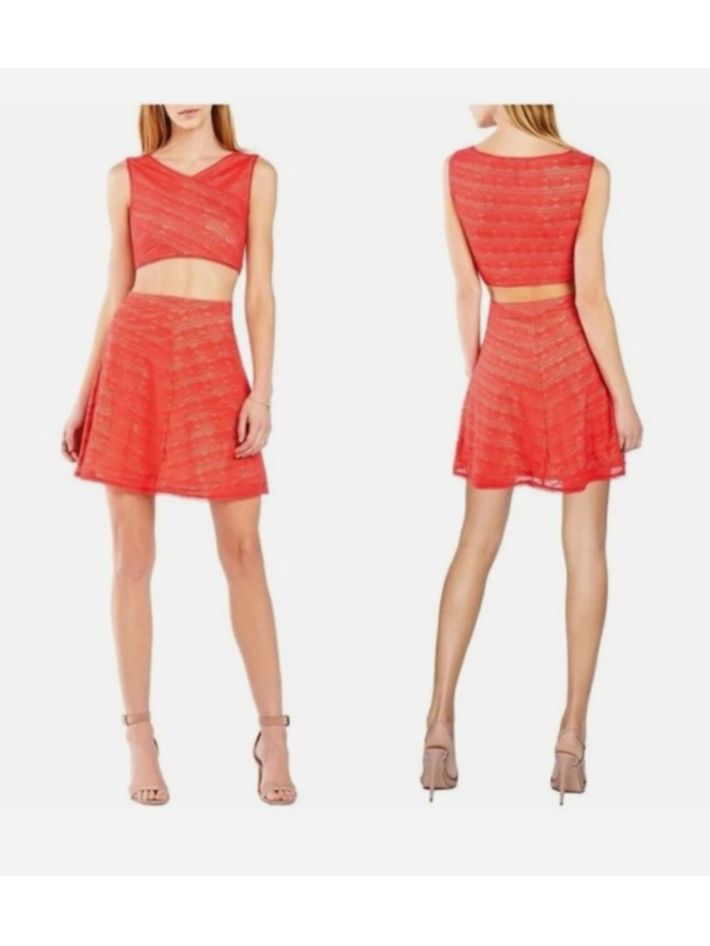 Bcbg Maxazria Women’s IVANA Rare 2 Piece Lace Matching Skirt Set Hibiscus SZ M